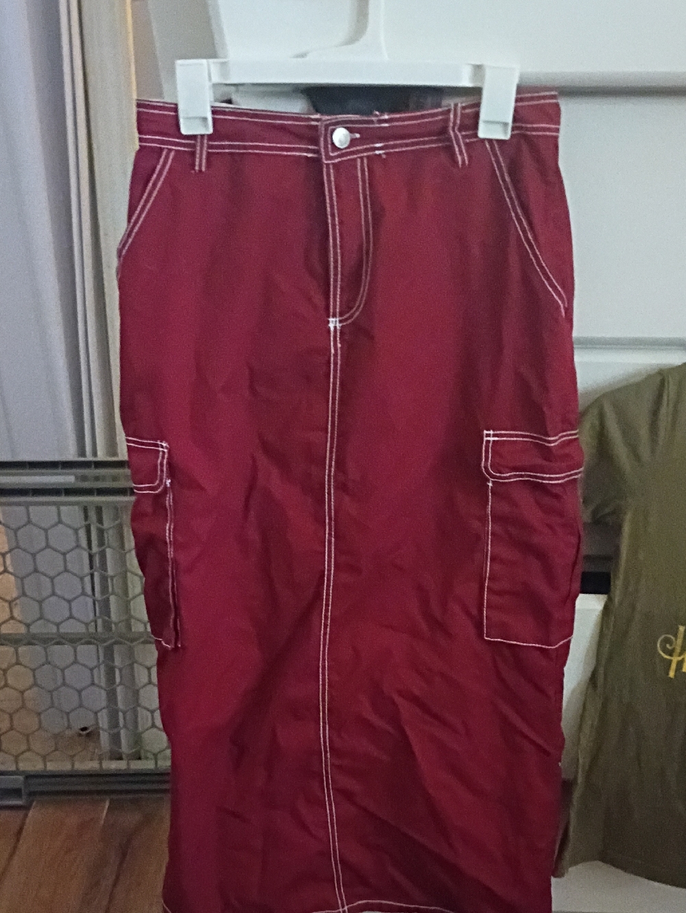 Forever 21 Red Maxi Cargo Skirt with Contrast White Stitching